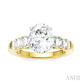 1 Ctw Oval Shape Emerald and Round Cut Diamond Semi-Mount Engagement Ring in 14K Yellow and White Gold